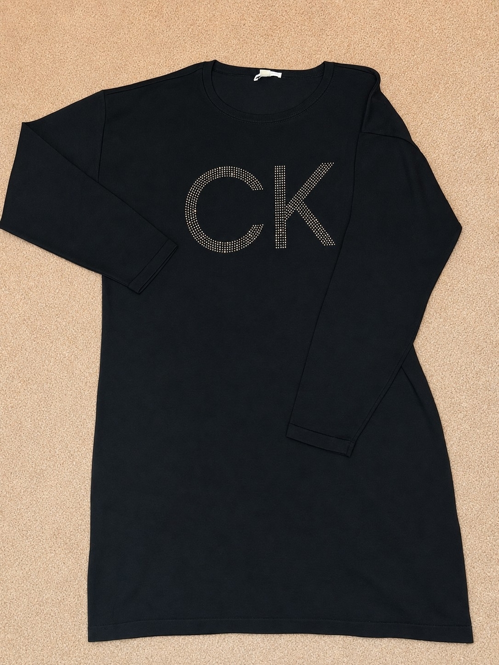 Women's Sz L NWOT Calvin Klein Black Long Sleeve Logo Sweater Dress